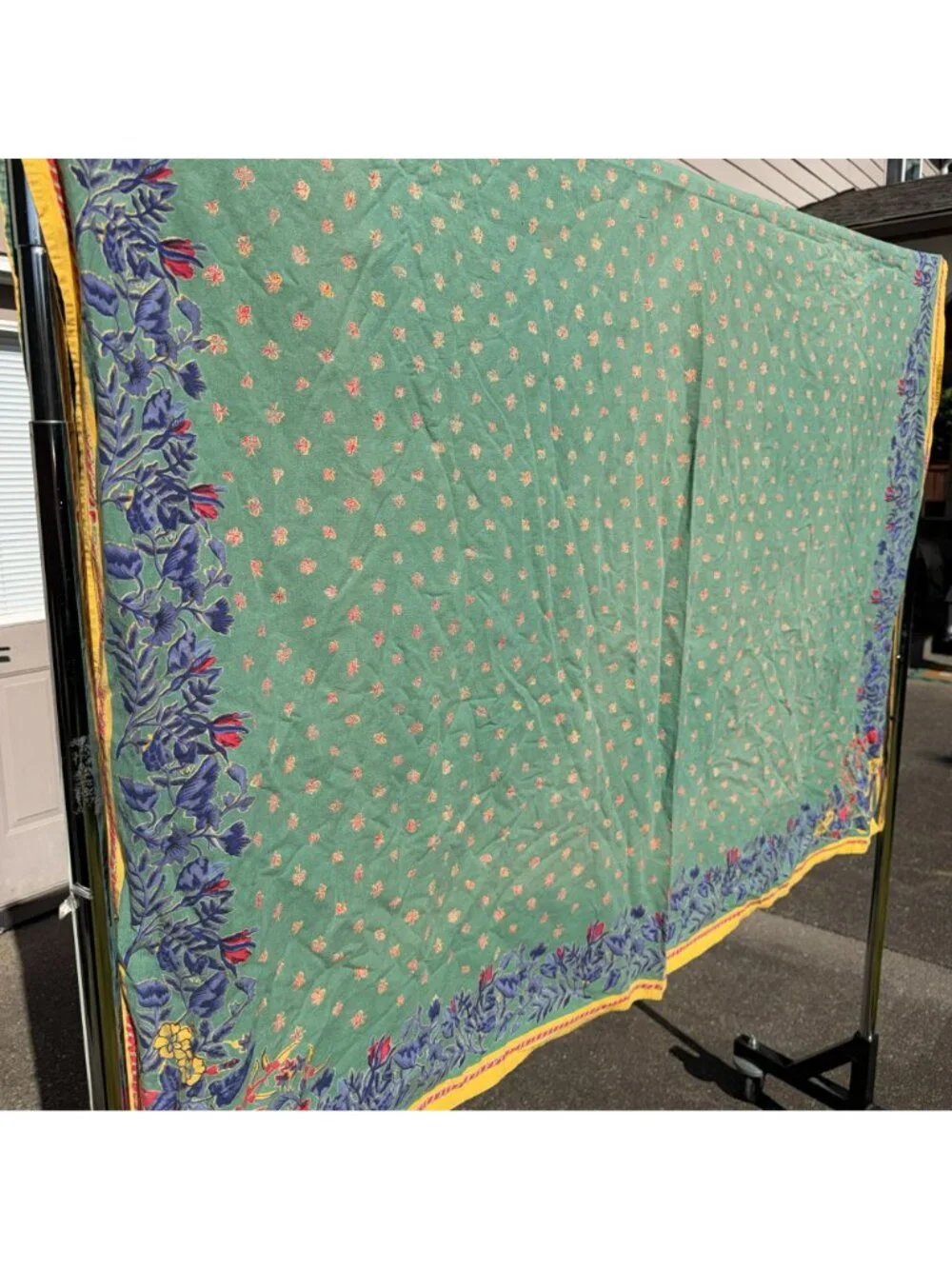 Vintage 90s Williams Sonoma Tablecloth Green Floral Fruit Provencal French